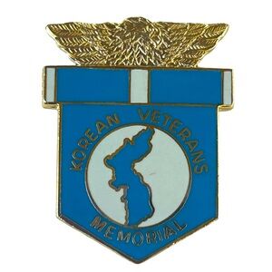 Vintage Korean Veterans Memorial Enamel Lapel Pin Blue White And Gold